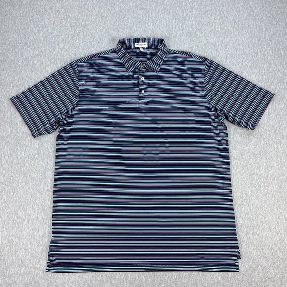 Peter Millar Summer Comfort Polo Shirt Mens XL Blue Fox Stripe Performance Golf - Picture 1 of 8